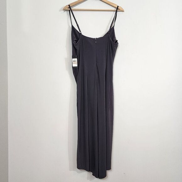 NWT Guess Draped Front Ruched Stretch Midi Faux Wrap Retro Slip Party Dress 12 - Picture 8 of 11